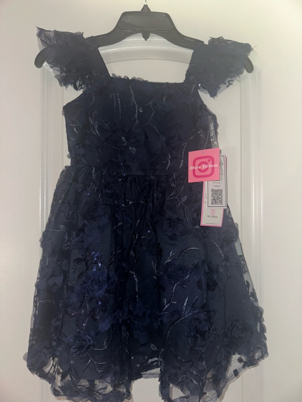 Rare Editions Navy Floral Sequin Party Dress
